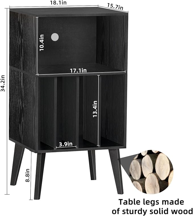Lerliuo Record Player Stand, Mid-Century Vinyl Storage Cabinet Table - Image 3