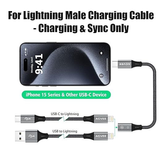 AGVEE 2 Pack 4 inch Lightning Female to USB C Male PD Adapter, 27W Fast Charger - Image 2