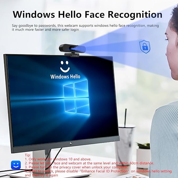Window Hello Webcam, 1080P 30fps Camera - Image 2