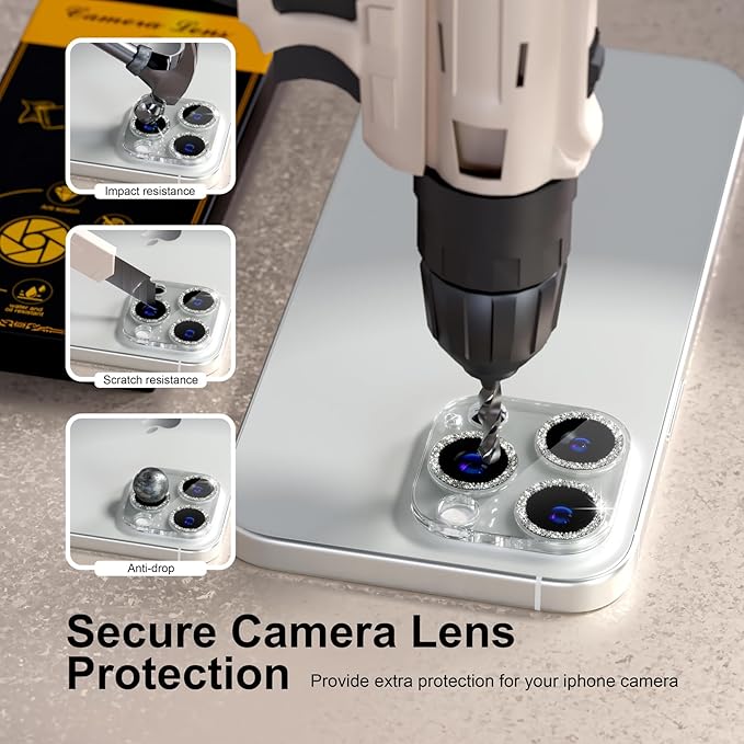 beuxece for 6 Pack iPhone 15 Pro/iPhone 15 Pro Max Camera Lens Protector 9H - Image 3