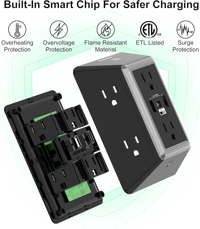 Outlet Extender Power Strip, POWRUI 6 AC Surge Protector Outlets - Image 2
