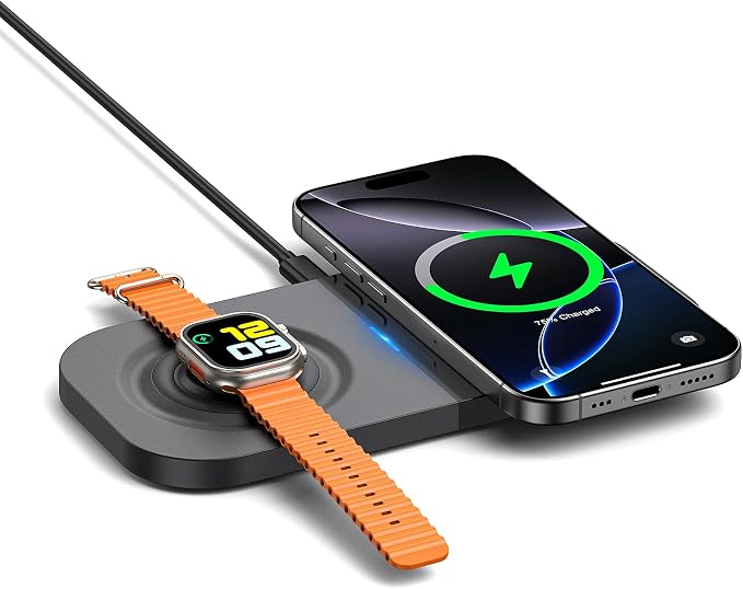 Magnetic Wireless Charging Station, 2 in 1 Travel Fast Wireless Charger by CUCICU