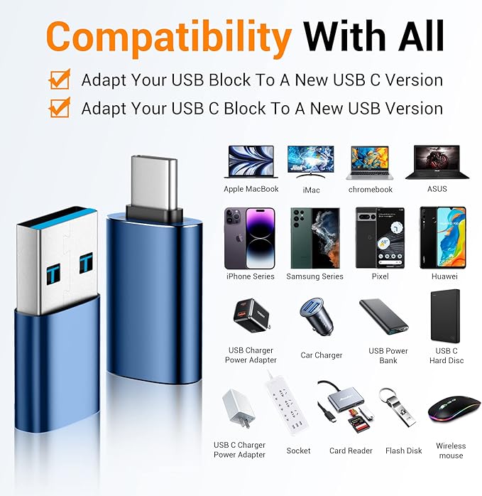 Temdan USB to USB C Adapter 4 Pack, 【2*Type C Female to A Male Charger - Image 2
