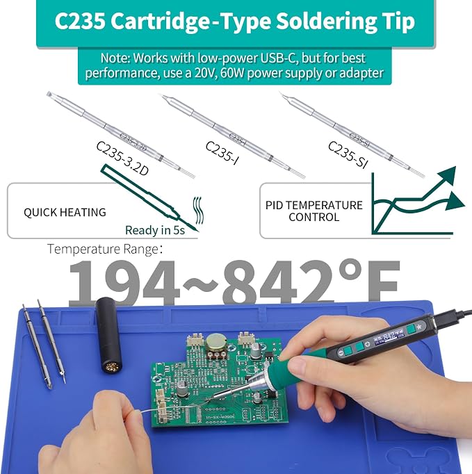 YIHUA 928D-IV Soldering Iron Pen Kit DC 65W Support PD QC, Type C Portable - Image 7