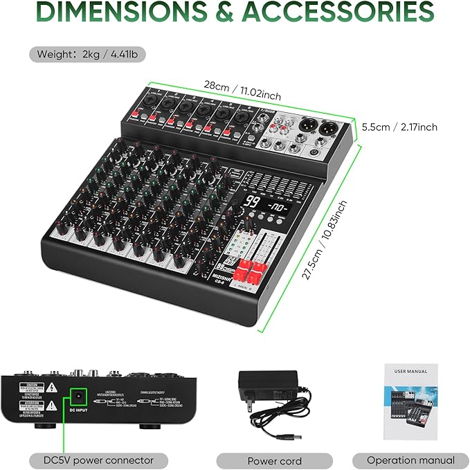 Audio Mixer 8 Channel Sound Mixer Console, Professional Music Mixing Board DJ - Image 9