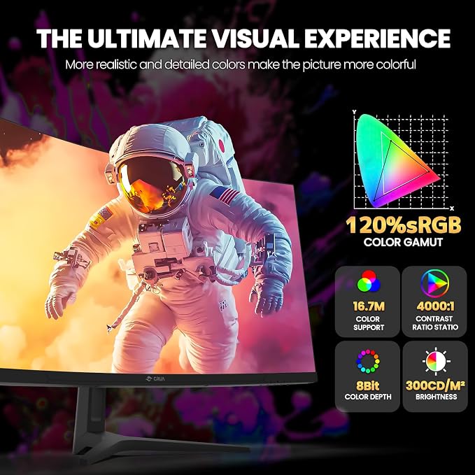 CRUA 34 Inch Curved Gaming Monitor, 21:9 WQHD 3440x1440 165Hz/144Hz 1500R - Image 4