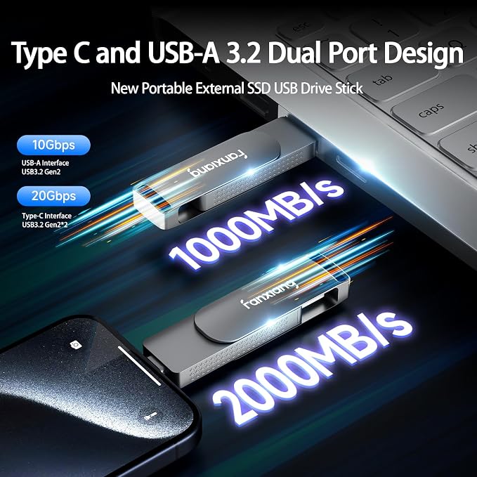 512GB Fast External SSD Flash Drive Up to 2000MB/s USB3.2 Gen2, 2-in-1 Dual USB - Image 5
