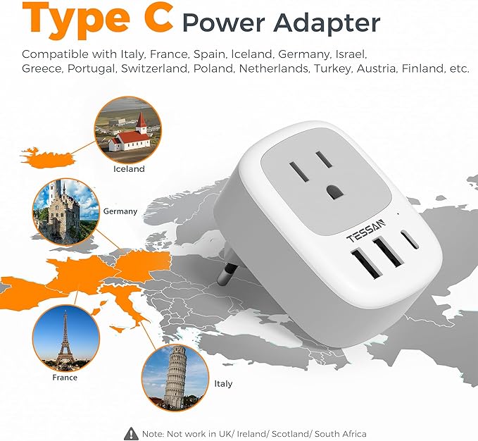 2 Pack European Travel Plug Adapter, TESSAN US to Europe Plug Adapter - Image 2