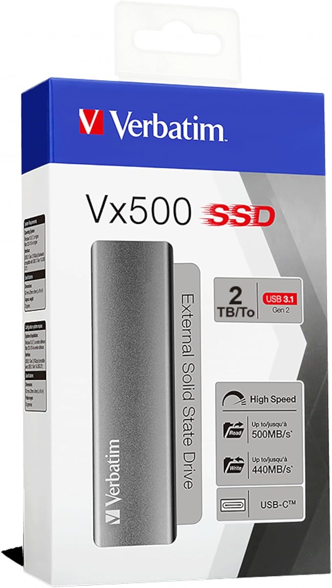 Verbatim 2TB Vx500 Portable SSD External Hard Drive USB 3.1 Gen 2 – Space Gray - Image 6