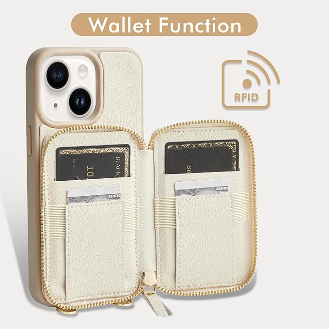 ZVE for iPhone 15 Crossbody Wallet Case, Card Holder Phone Purse for Women - Image 2
