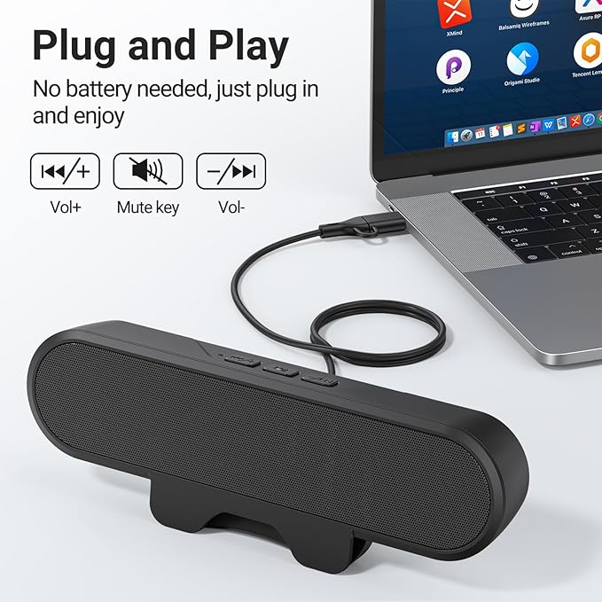 INGA Computer Speakers for Desktop PC, USB Monitor Speaker Bar - Image 3