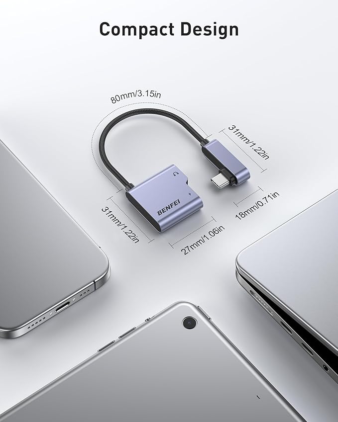 BENFEI USB C Splitter 1 in 2 Out Dual USB C Audio Jack Adapter - Image 8