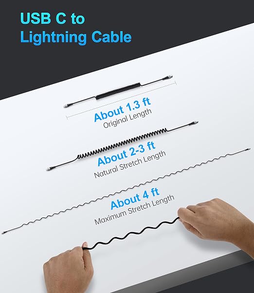 USB Type C to Lightning Cable 3FT 2Pack, Coiled iPhone Charger Fast Charging - Image 7