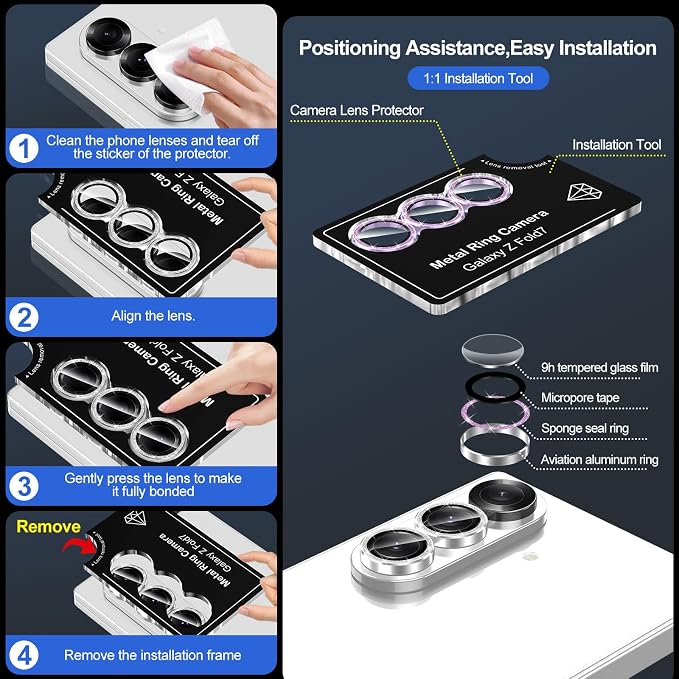 for Samsung Galaxy Z Fold 7 Camera Lens Protector, Individual Metal Ring - Image 6