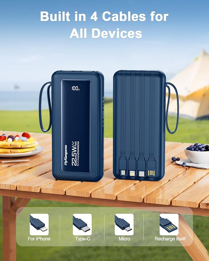 Portable Charger with Built in Cables, Slim 10000mAh Fast Charging 22.5W Power - Image 3