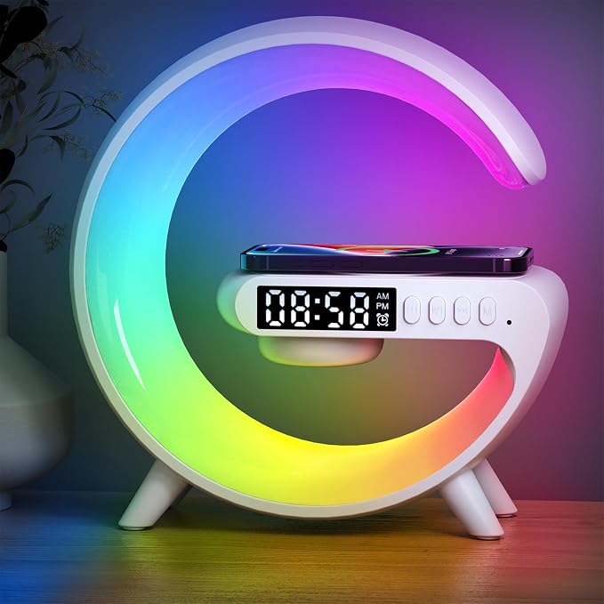 Mini LED Table Lamp with 4-in-1 Wireless Charger, Night Light, Sunrise Alarm by XCDIFA
