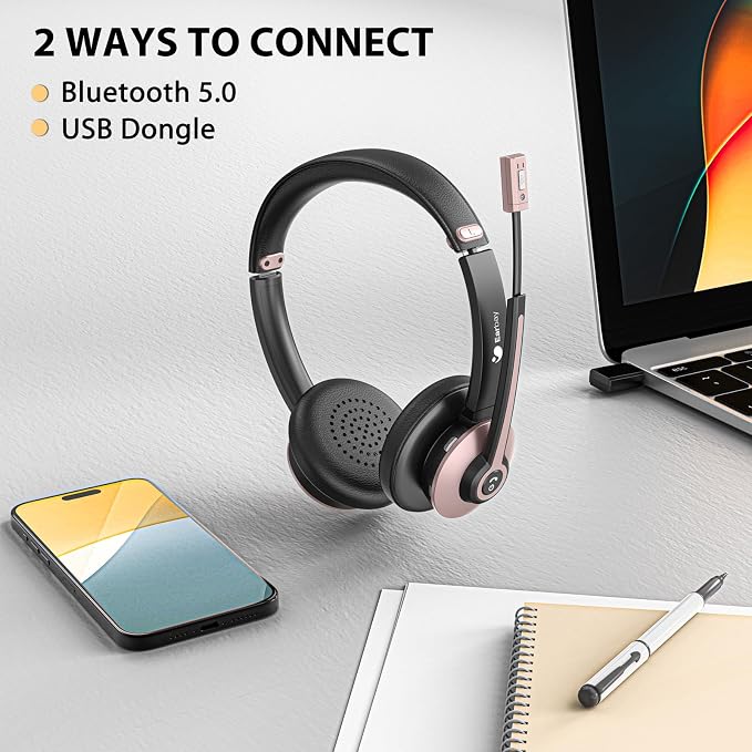 Wireless Headset with Mic for Work, Handsfree 26+ Hours Battery & Mute Button - Image 3