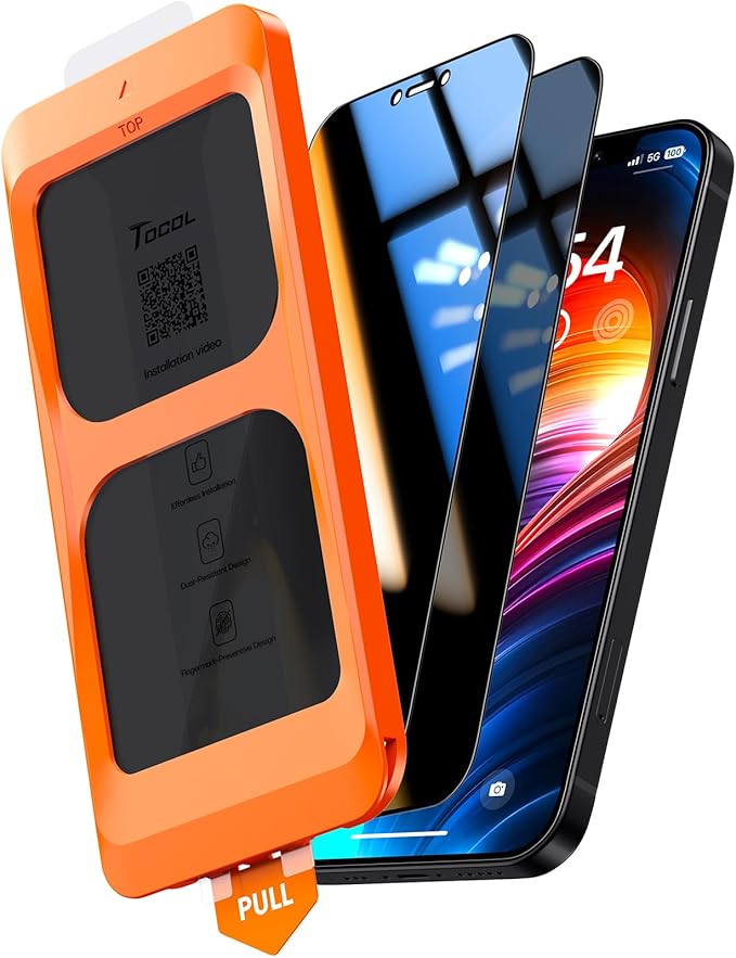TOCOL for iPhone 12 Privacy Screen Protector True 25°Anti Spy 9H+ Hardness by TOCOL