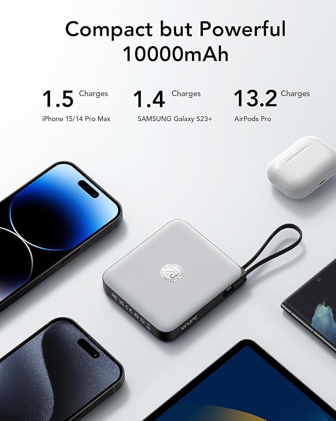 VRURC Portable Phone Charger 4 Built-in Cables, Fast Charging PD 20W Power Bank - Image 3