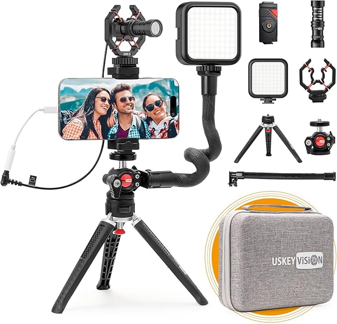 Smartphone Video Vlogging Kit Metal Microphone Light Tiktok YouTube Podcast by USKEYVISION