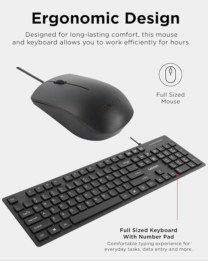 Lenovo 305 USB-C Wired Keyboard & Mouse Combo, Spill-Resistant, Narrow Border - Image 7