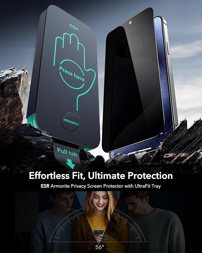 ESR 3 Pack 9H+ Glass for iPhone 15 Pro Max Privacy Screen Protector, Armorite - Image 2