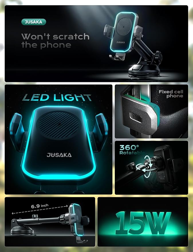 Wireless Car Charger, 15W Fast Charging Auto Clamping Car Phone Holder Mount - Image 9