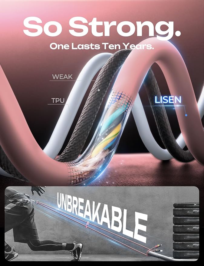 LISEN Pink iPhone Charger Cable, 240W Chubby USB C, 4 in 1 Charging Cable - Image 5