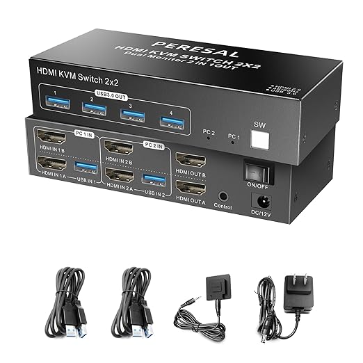 Dual Monitor HDMI KVM Switch, 2 Computers 4K60Hz Dual Monitor KVM Switches by Unknown