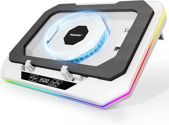 RGB Laptop Cooling Pad with LED Touch Screen, 3500 RPM Turbofan Notebook Cooler by Heymaster