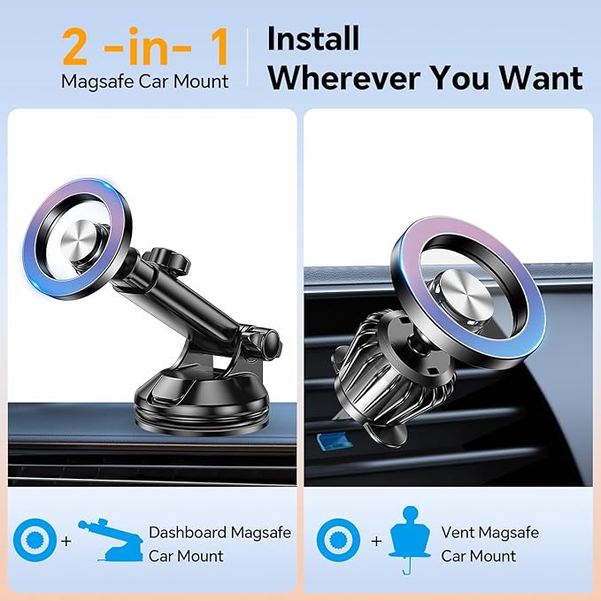 for MagSafe Car Mount【 Windshield + Vent + Dash 】 Magnetic Phone Holder - Image 2