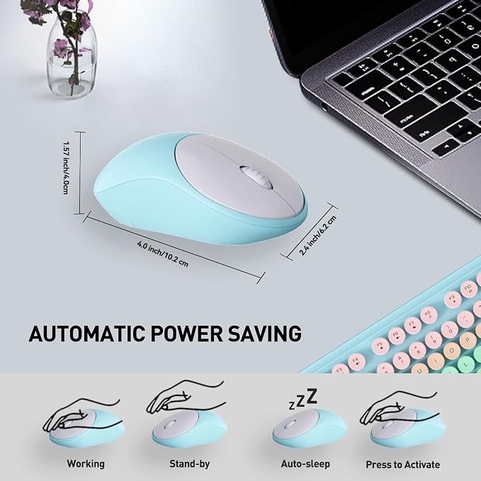 Wireless Keyboard and Mouse Set, 105 Round Keys Full-Size Cute Colorful - Image 5