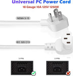 Adoreen 2 Ft Computer TV Replacement Power Cord White, Low Profile Flat Plug to - Image 4