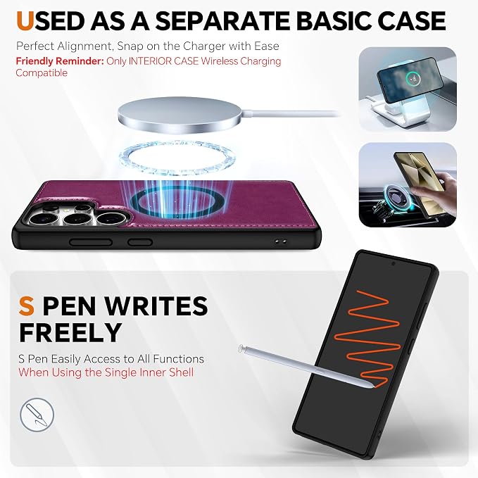 TUCCH Case Wallet for Galaxy S25 Ultra, 2 in 1 Magnetic PU Leather Wrist Strap - Image 4