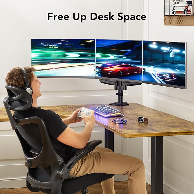 HUANUO Triple Monitor Mount for 13-27 inch Computer Screens, Gaming 3 Monitor - Image 3