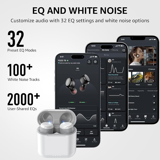 TOZO T6 Wireless Earbuds, Stereo Sound in Ear Headphones, 50 Hours Playtime - Image 3