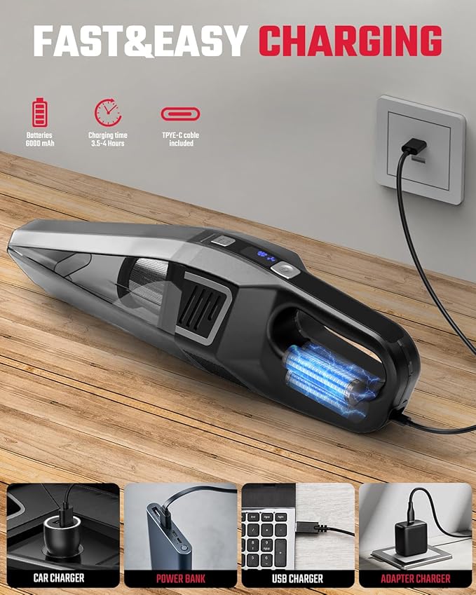 Handheld Vacuum Cordless, 9000PA Strong Suction, 2 Suction Modes, Fast Type-C - Image 4
