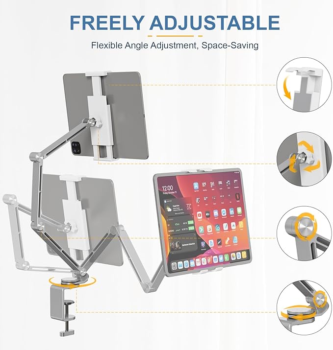 Tablet Stand Holder, Adjustable Foldable Tablet Arm iPad Desk Mount - Image 3