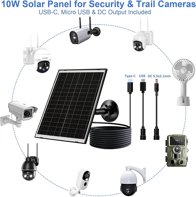 FUTUREZEN 10W Solar Panel for Security Camera, Trail Camera, Type-C Device - Image 2
