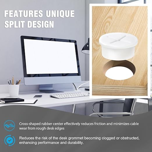 1" White Desk Grommet, JTemgle Flexible Cable Grommet - Image 4