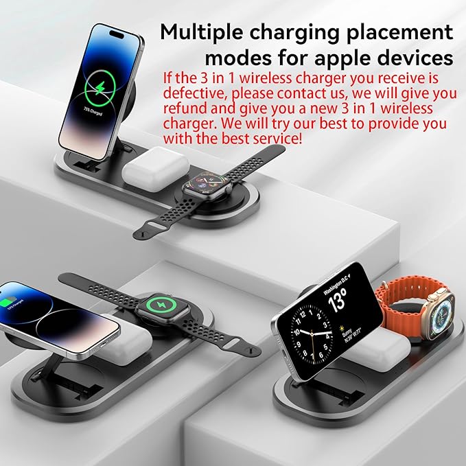3 in 1 Wireless Charger for iPhone, Foldable Charging Station for Magsafe for - Image 4