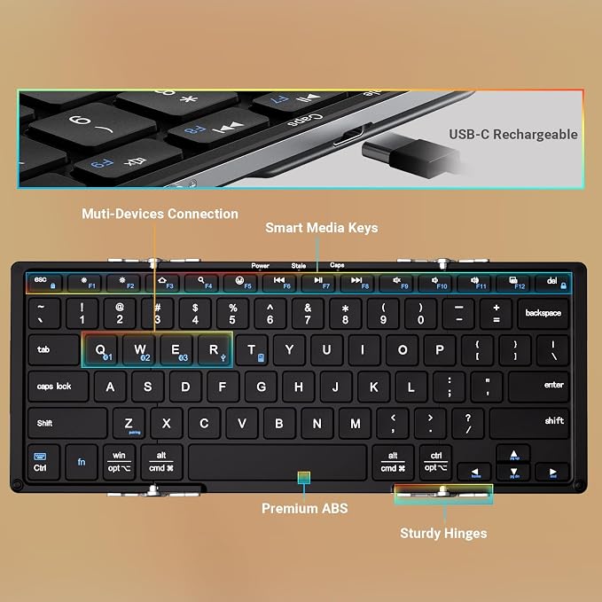 iClever Foldable Bluetooth Keyboard, BK05S Folding Wireless Portable Keyboard - Image 9