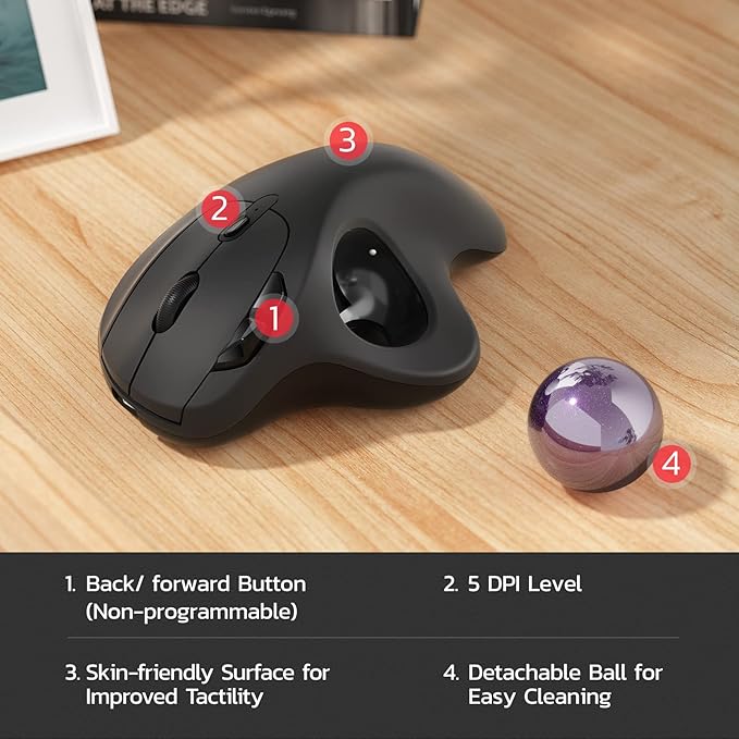 Nulea M501 Wireless Trackball Mouse, Rechargeable Ergonomic, Easy Thumb Control - Image 7