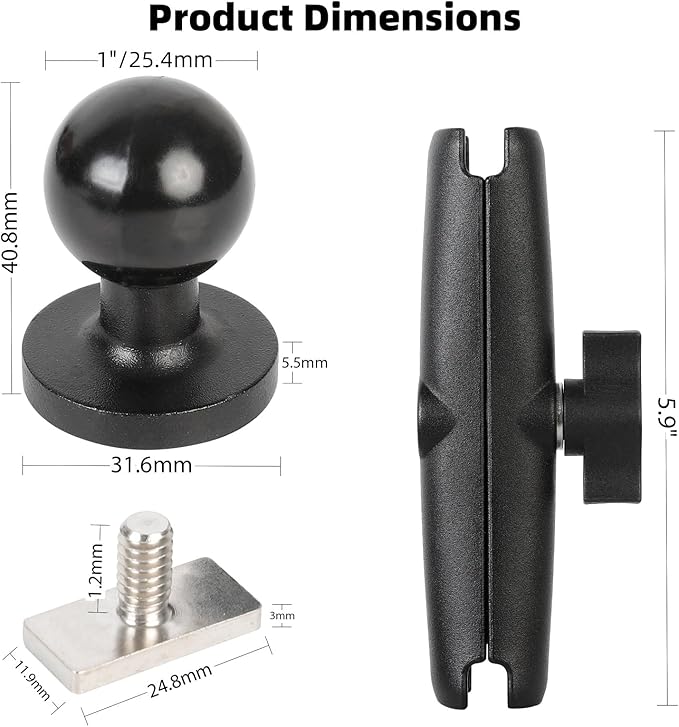 1" Track Ball with T-Bolt Attachment & Long Double Socket Arm, Aluminum Alloy - Image 4