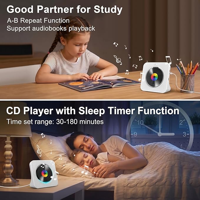 Gueray CD Player Portable Bluetooth Desktop CD Player - Image 7