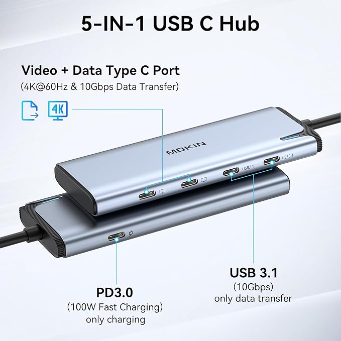 USB C to USB C Hub Dual Monitor, USBC Splitter - Image 2