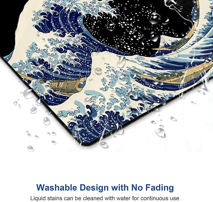 Mouse Pad, Japanese Sea Wave Design Mouse Pad, Washable Square Cloth Mousepad - Image 5