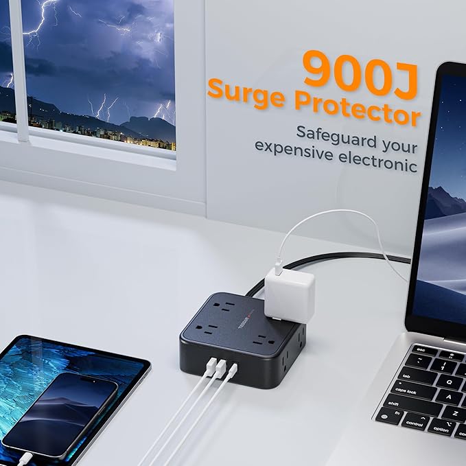 TESSAN Surge Protector Flat Plug Power Strip, 8 AC Outlets, 3 USB Charger 3 - Image 5