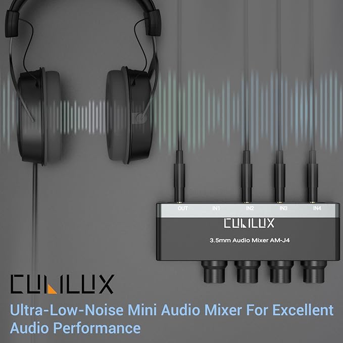 Cubilux 4-Channel 3.5mm Audio Mixer, Ultra-Low-Noise Mini Audio Mixer - Image 2
