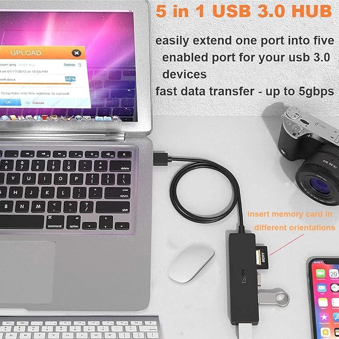 USB Hub 3.0 Splitter, TSUPY USB 3.0 Hub Multi USB Adapter Port Expander - Image 8